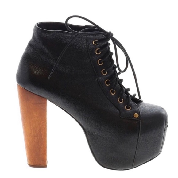 Jeffrey Campbell Shoes - Jeffrey Campbell ☻︎ Lita Platform Boot Bootie ☻︎ Black Leather ☻︎ Wood Heel 6M
